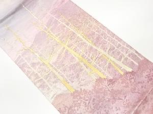 樹木に山並み模様織出し袋帯